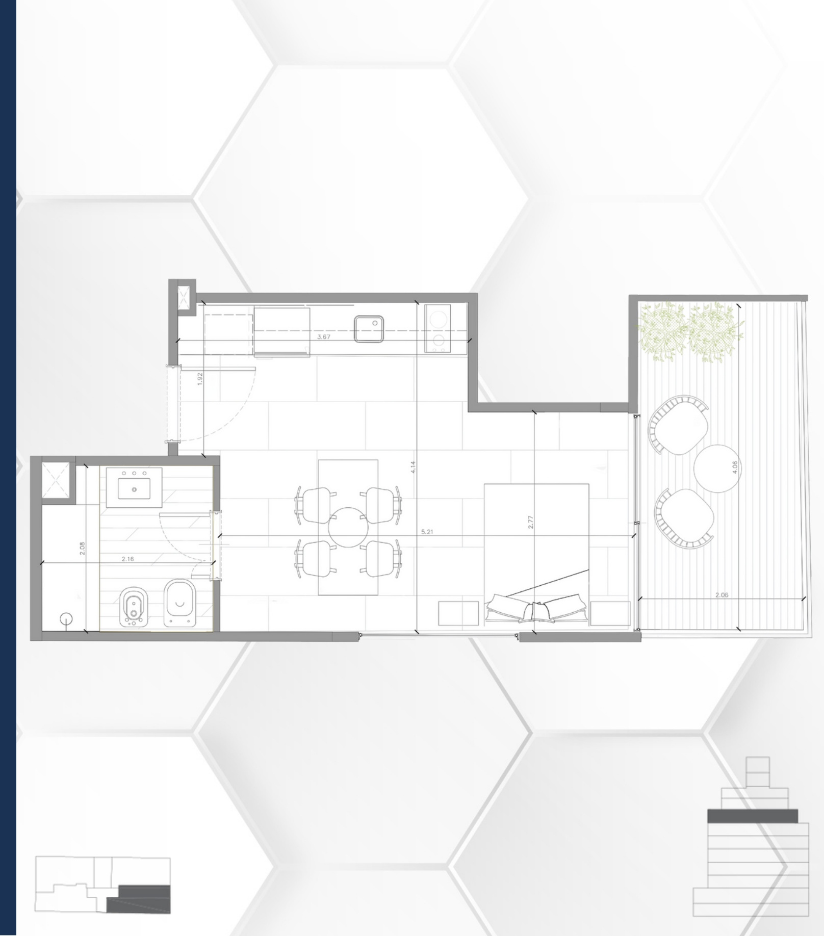 Plano principal de Monoambiente con terraza en construcción | Villa Ortúzar | Entrega Dic 2026