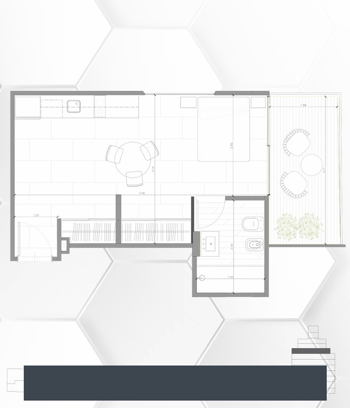 Plano principal de Monoambiente con terraza en construcción | Villa Ortúzar | Entrega Dic 2026