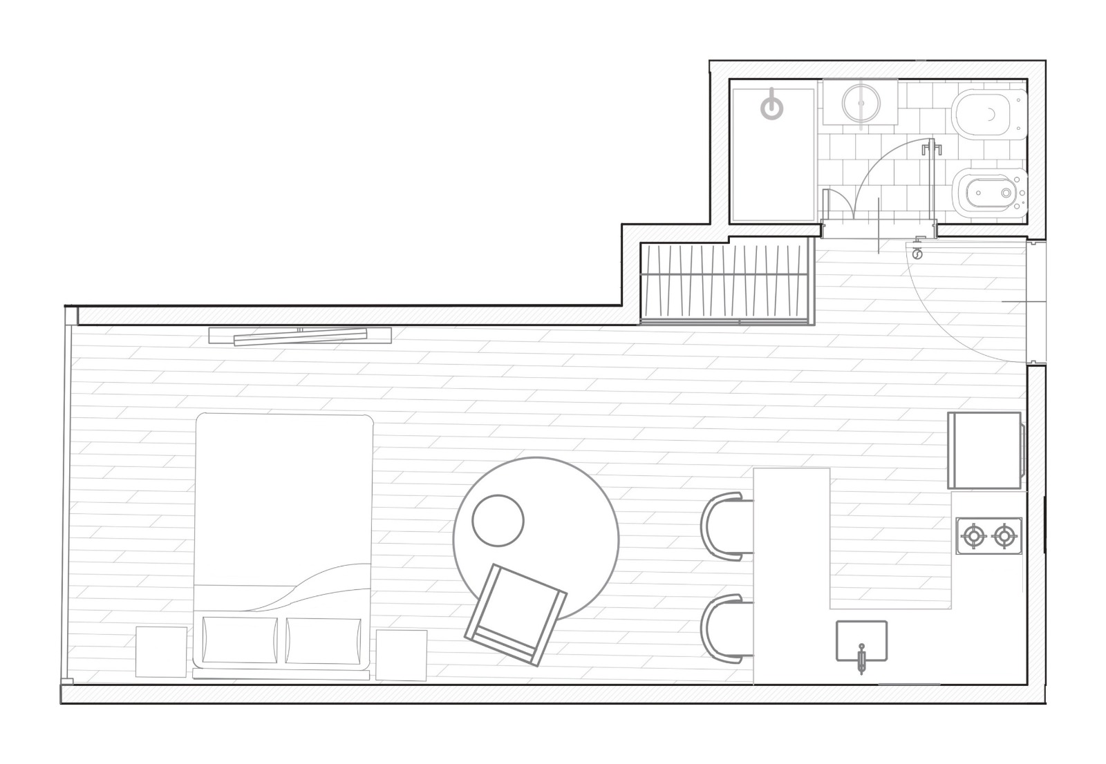 Plano principal de Venta monoambiente en pozo Almagro · Entrega dic 2029