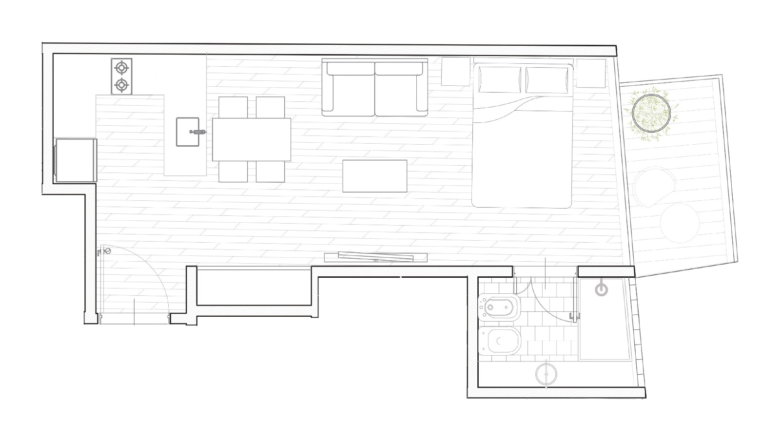 Plano principal de Venta Monoambiente con Balcón en Pozo Almagro · Entrega Dic 2029