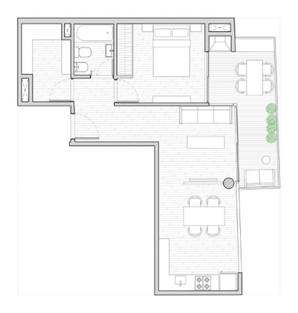 Plano principal de Departamento 2 ½ Ambientes en Núñez con Balcón Aterrazado y Parrilla Propia | EVO INTEGRAL