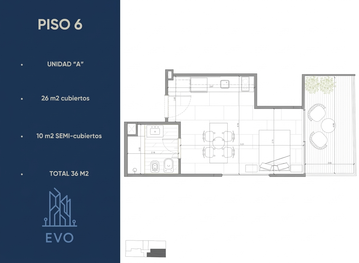 Plano principal de Monoambiente a estrenar con balcón terraza en Villa Ortúzar
