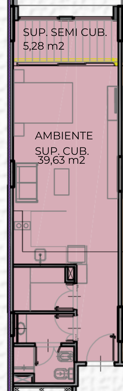 Plano principal de Venta Departamento Monoambiente con Balcón y Amenities  – Entrega Ago 2027 – San Nicolás