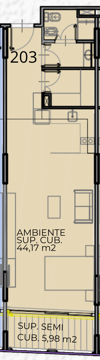 Plano principal de Venta Departamento Monoambiente con Balcón y Amenities – Entrega Ago 2027 – San Nicolás