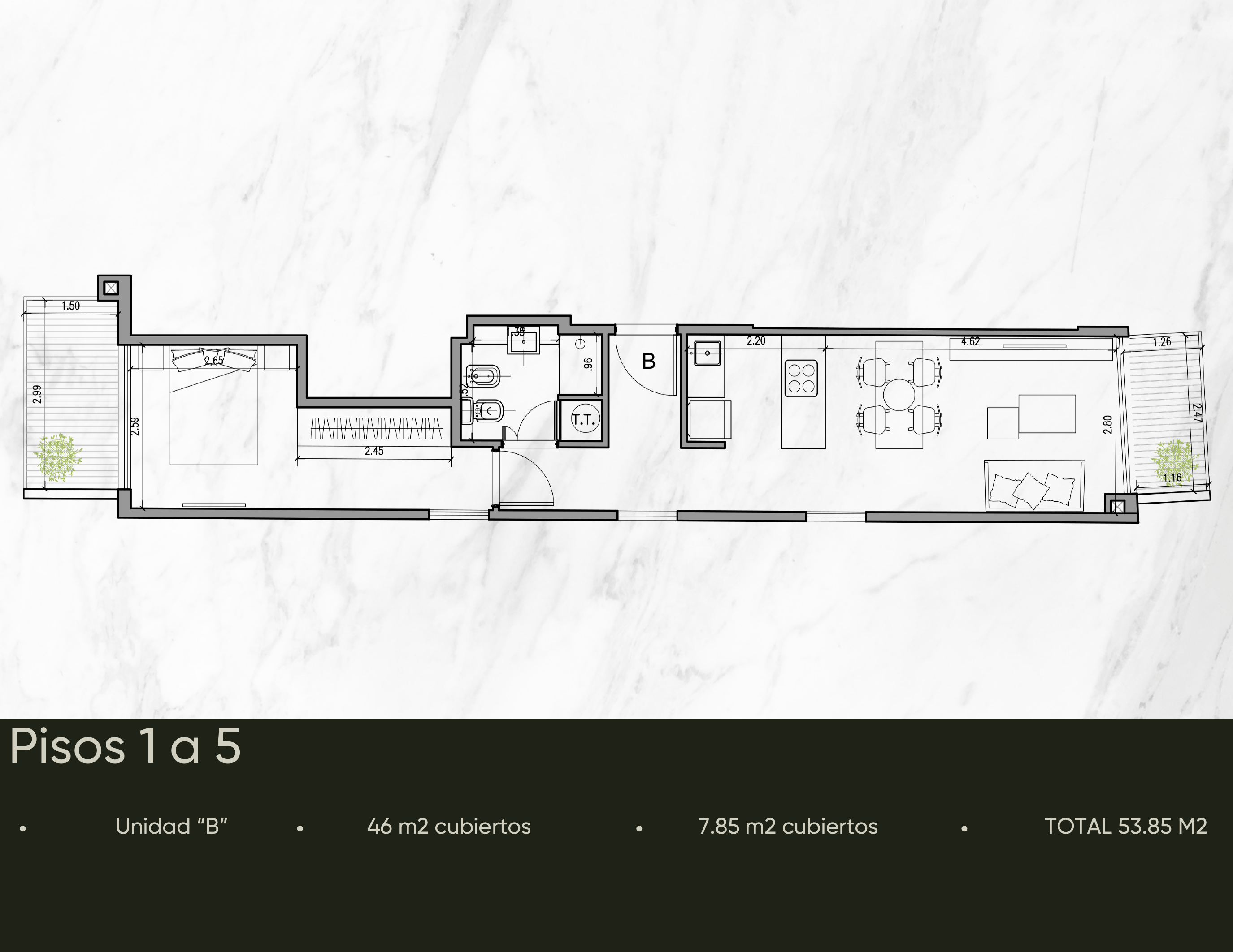 Plano principal de Venta Departamento 2 Ambientes con 2 Balcones – Entrega Dic 2027 – Belgrano