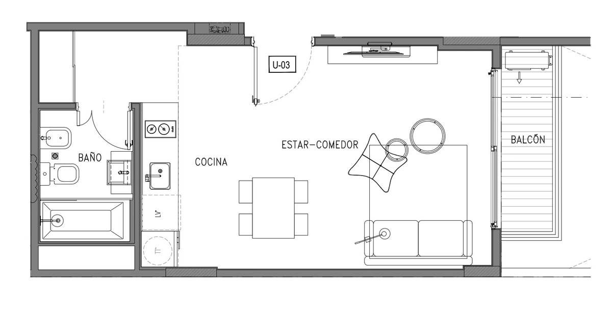 Plano principal de Venta Monoambiente con Balcón | En Construcción | Palermo Hollywood