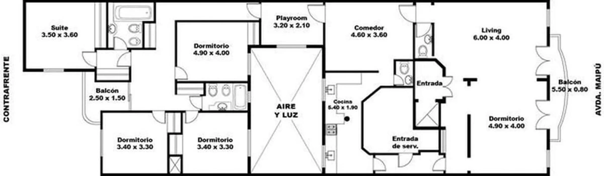 Plano principal de Venta departamento 5 Ambientes reciclado y con cochera en Retiro